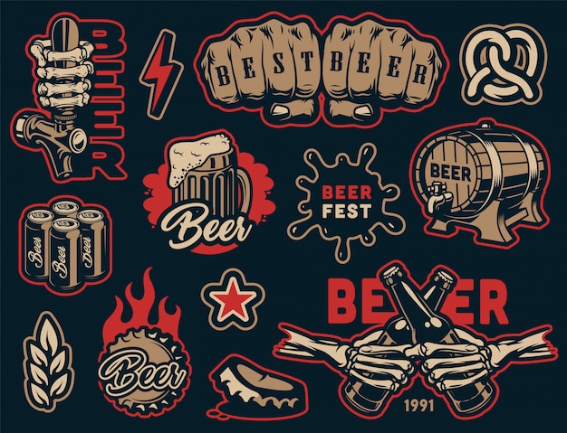 Vintage beer elements colorful collection