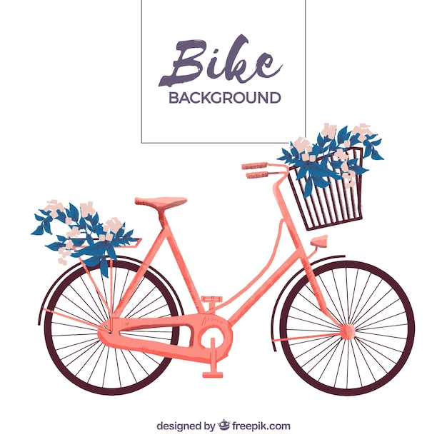 Урожай фон велосипед с корзиной и растительный орнамент