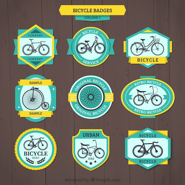 Vintage bicycle badges with yellow details