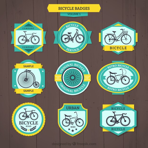 Vintage bicycle badges with yellow details