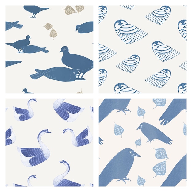 Free vector vintage bird pattern set, remix from artworks by samuel jessurun de mesquita
