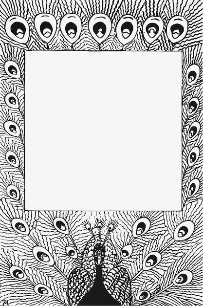 Винтажная черно-белая рамка из павлиньих перьев, ремикс на произведения Тео ван Хойтема