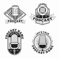 Free vector vintage black and white podcast logo