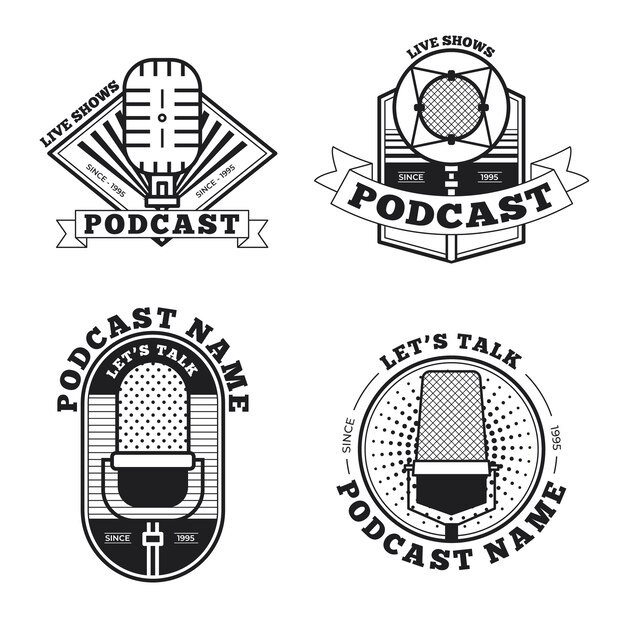 Vintage black and white podcast logo