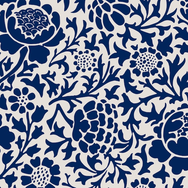 빈티지 블루 국화 꽃 패턴