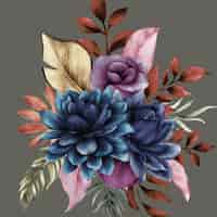 Free vector vintage blue flower and leaves bouquet frame arrangement