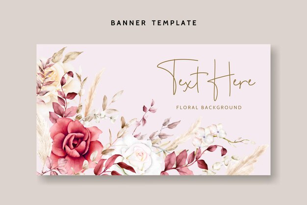 vintage boho watercolor floral background with flower and pampas