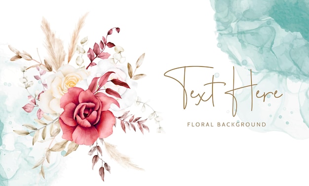 Vintage boho watercolor floral background with flower and pampas