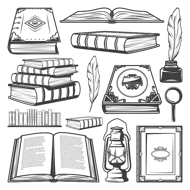 Free vector vintage book elements collection with different books