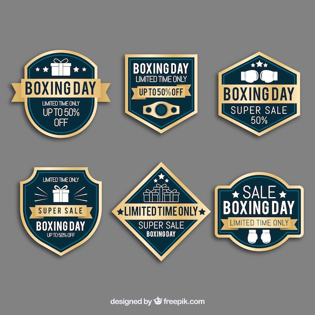 Free vector vintage boxing day sale badge in blue and gold
