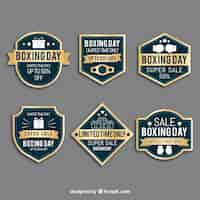 Free vector vintage boxing day sale badge in blue and gold