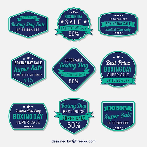 Free vector vintage boxing day sale badge in blue