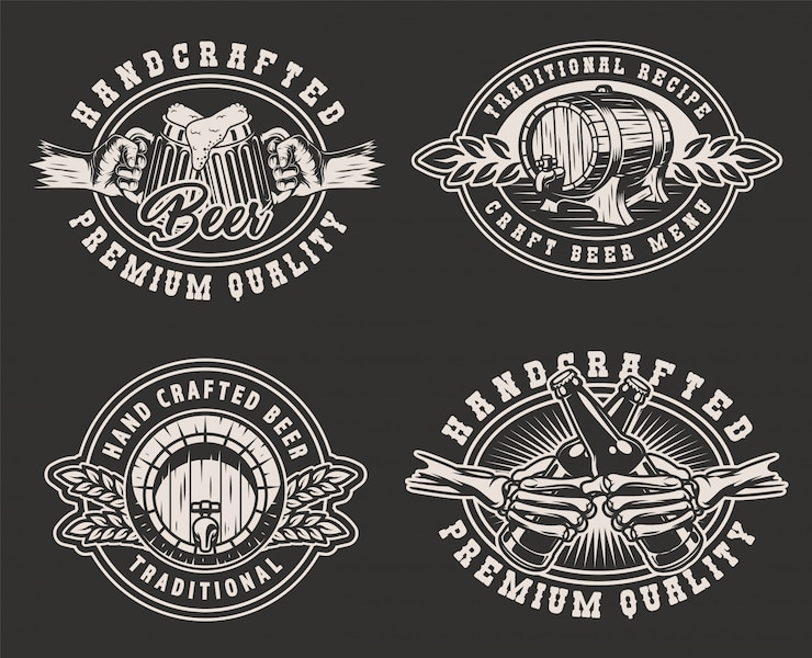 Free Vector vintage brewery monochrome badges