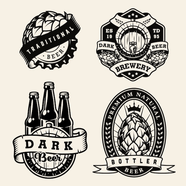 Vintage brewing monochrome badges set