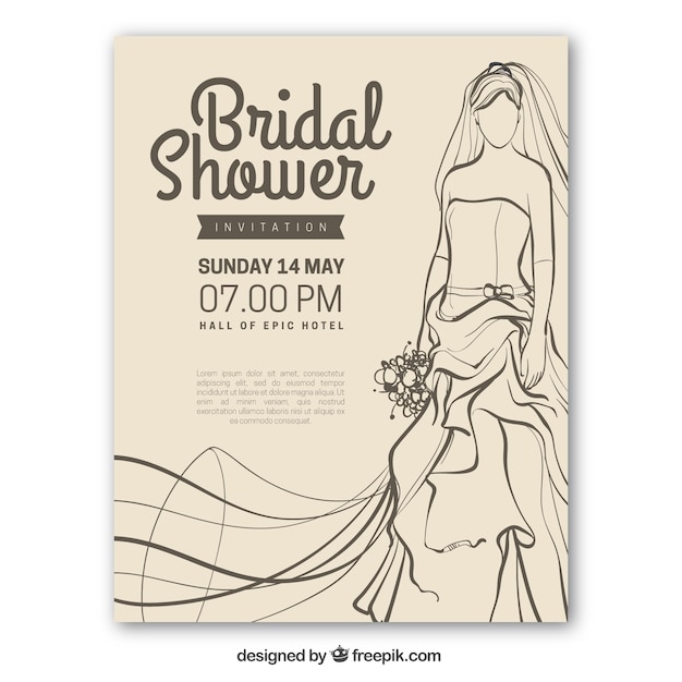 Free vector vintage bridal shower invitation with bride
