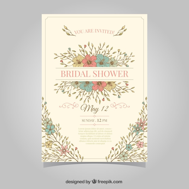 Free vector vintage bridal shower invitation with colored flowers