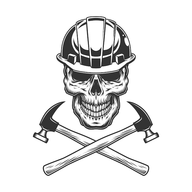 Free vector vintage builder skull with crossed hammers