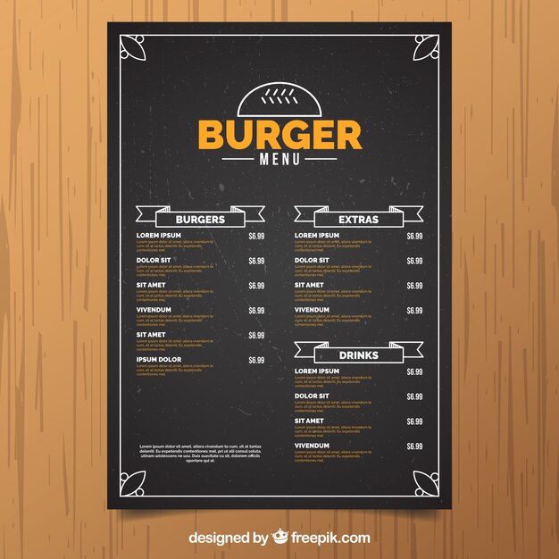 vintage burger menu template with orange details