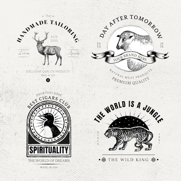 Винтажный бизнес-значок с ретро-логотипом животных