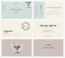 Vintage business card template for restaurant set, remixed from public domain artworks