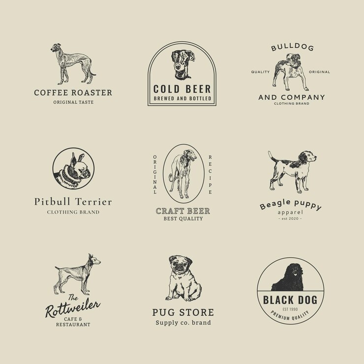 Free Vector vintage business logo template with vintage dog set, remixed from artworks by moriz jung