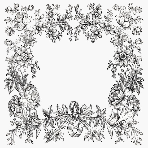 Vintage bw floral frame vector, remixed from public domain collection