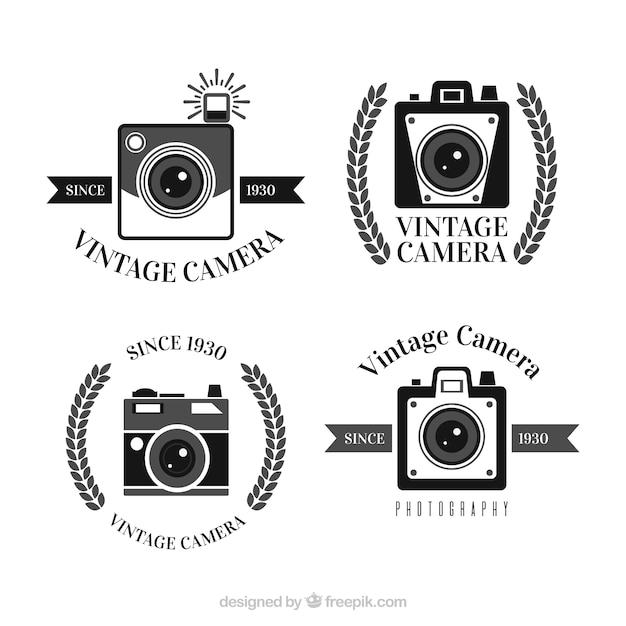 Vettore gratuito collezione di logo della fotocamera d'epoca