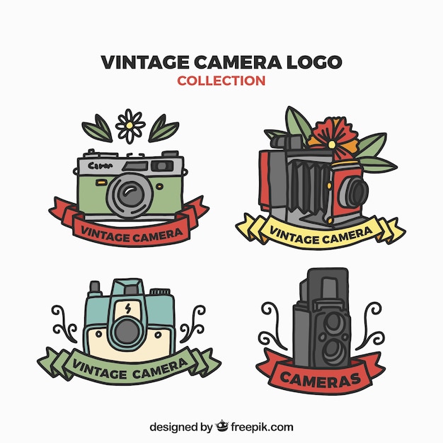 Vintage camera logos set
