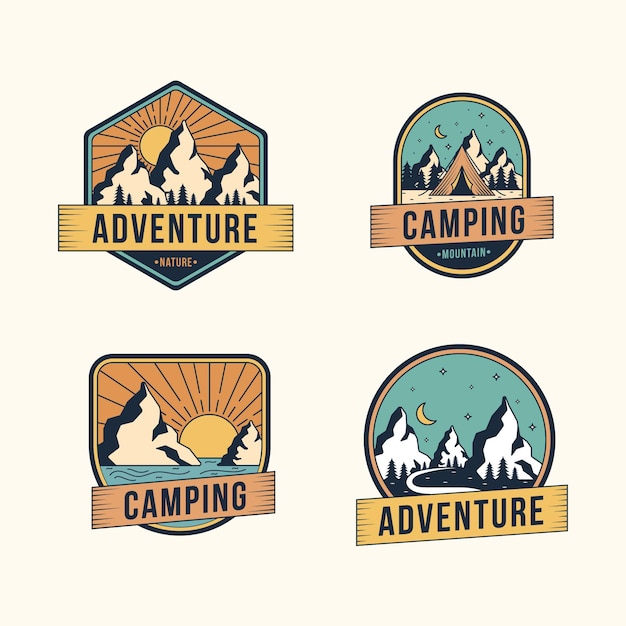 Free vector vintage camping & adventures badges pack