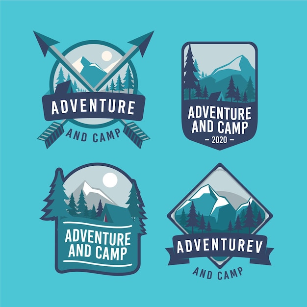 Free vector vintage camping & adventures badges set