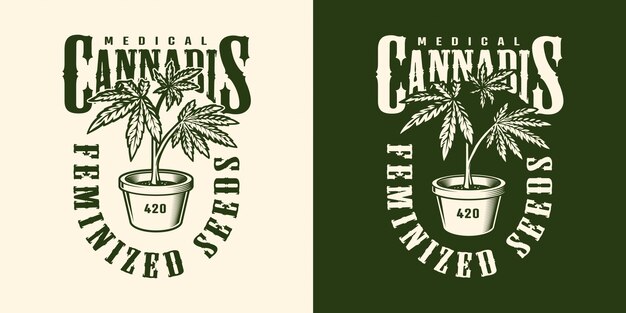 Vintage cannabis flower label template