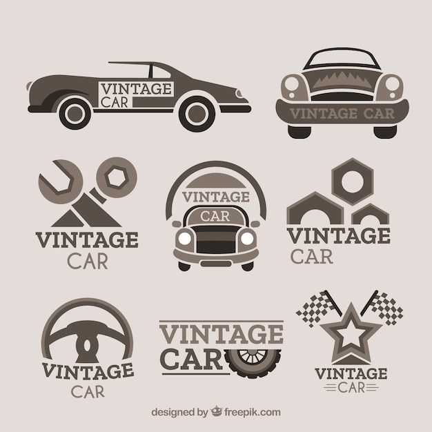 Бесплатное векторное изображение Коллекция логотипа vintage car