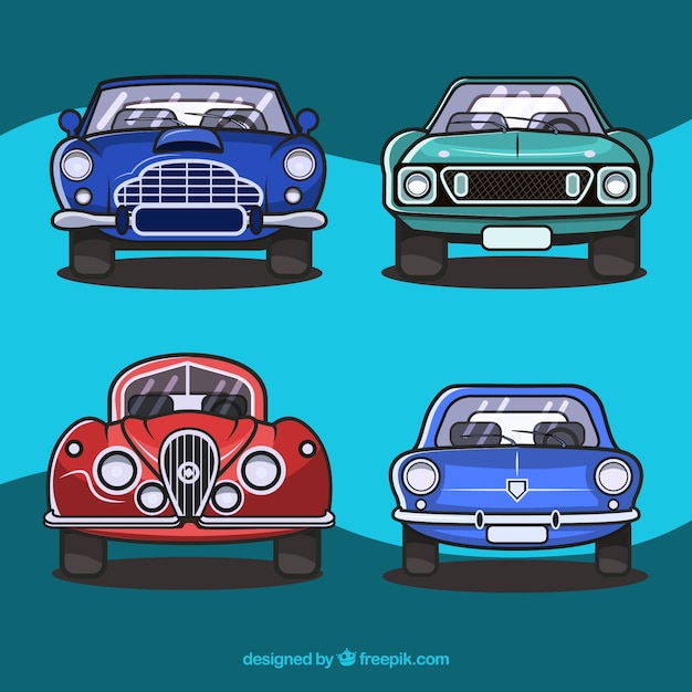 Free vector vintage car pack in front position