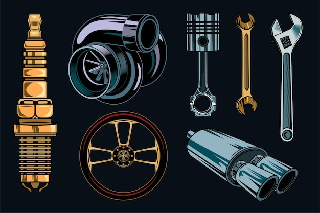 Vintage car repair elements set