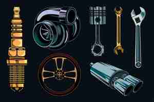 Free vector vintage car repair elements set