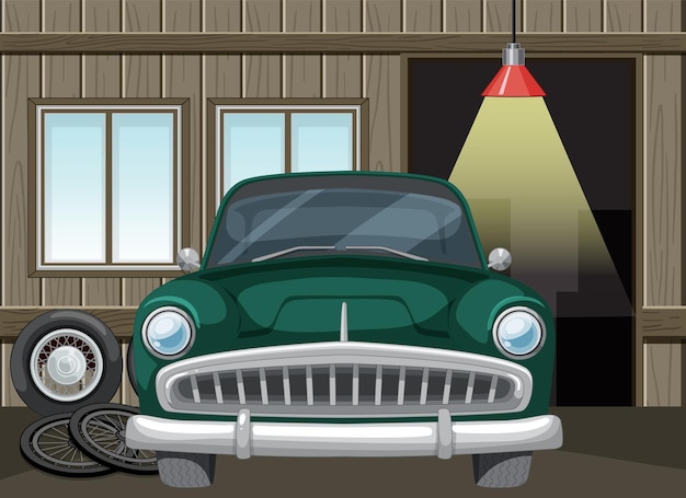 Vintage Car in Rustic Garage