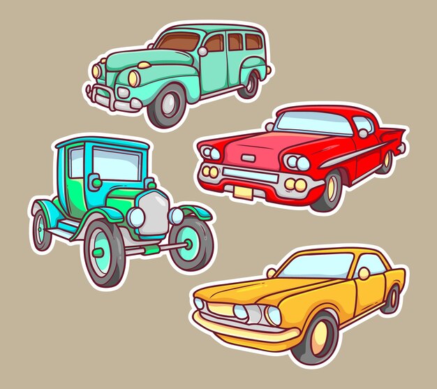 Vintage Car Sticker Hand Drawn Coloring