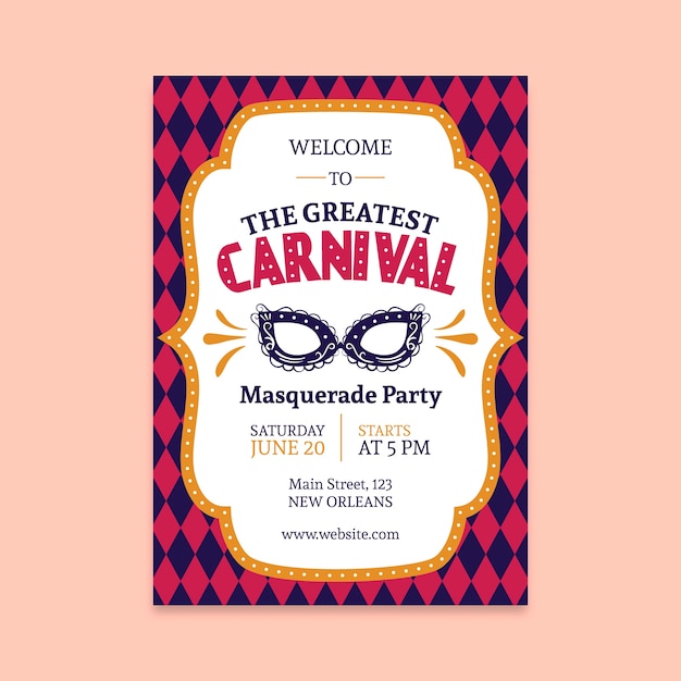 Vintage carnival party poster with mask