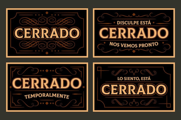 Vintage cerrado signboard set