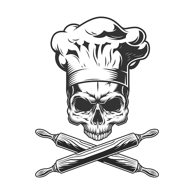 Free vector vintage chef skull without jaw