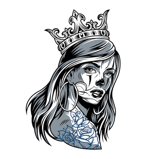 Free vector vintage chicano girl wearing crown