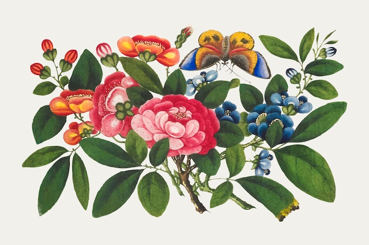 Free Vector vintage chinese flower bouquet vector