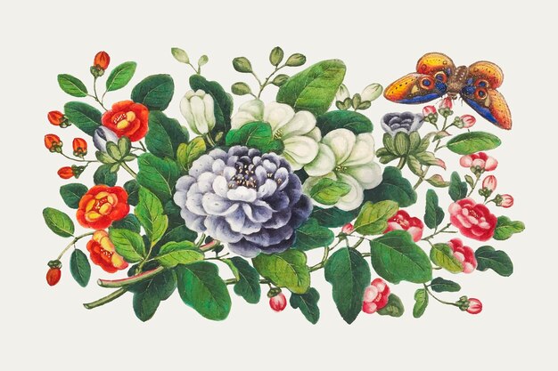 Vintage Chinese flower bouquet vector