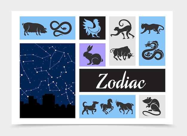 Vintage chinese zodiac signs composition