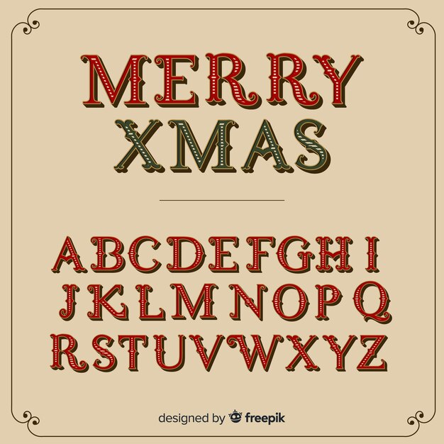 ビンテージクリスマスアルファベットイラスト