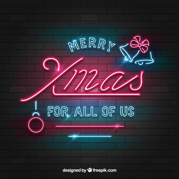 Free vector vintage christmas background of neon lights