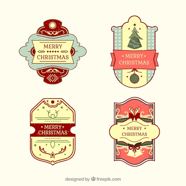 Vettore gratuito collezione di badge di natale vintage