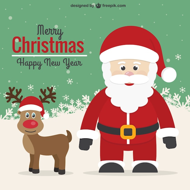 Free vector vintage christmas card with santa and reindeer