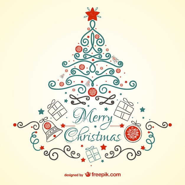 Free vector vintage christmas card with tree