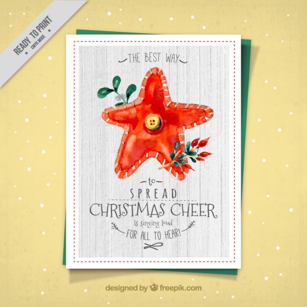 Free vector vintage christmas card with watercolor star